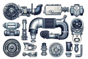 Engine set transparent background graphic ready for print media online tutorials and digital mechanic content