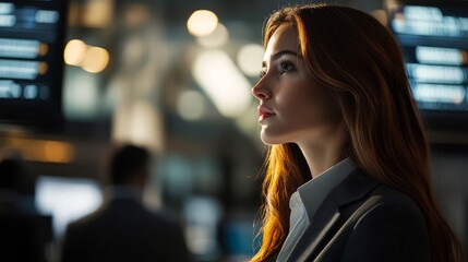 Young Executive in Suit with Visionary Expression..