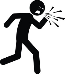Vector Icon Illustration Running Stickman Coughing, Sickness Symbol
