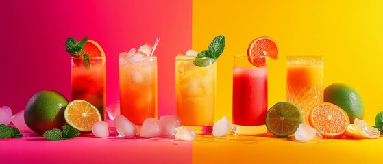 Fototapeta premium Summer Fruit Drinks on Vibrant Background..