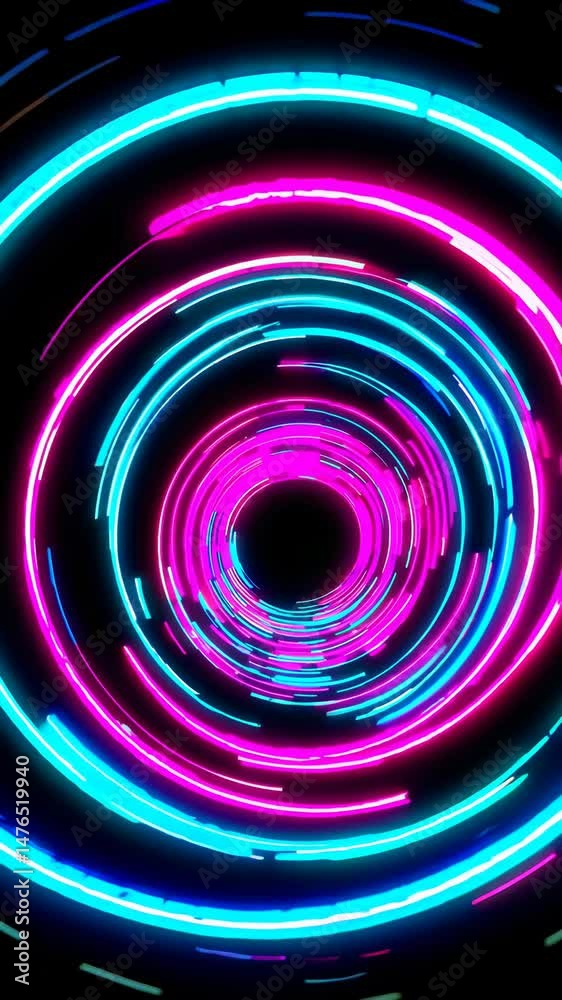 Poster dynamic neon light tunnel with pulsating circular motion