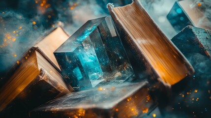 Surreal Crystal of Space Between Antique Books