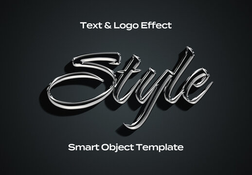 Chrome Transparent Black Text Logo Style Effect Mockup Logotype Template Shape