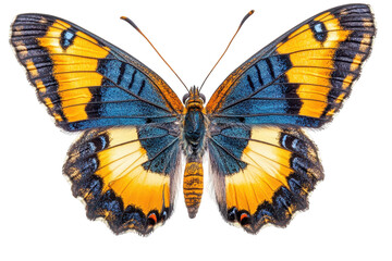 Obraz premium Elegant blue and orange butterfly in flight transparent PNG great for nature posters and illustrations