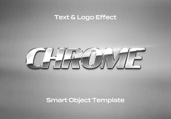 Chrome Metal Text Logo Style Effect Mockup Logotype Template Shape