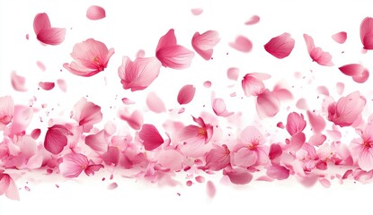 Falling Pink Cherry Blossom Petals on White Background