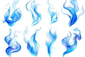 Stunning vibrant blue flames element set PNG perfect for creating fiery designs and visual effects