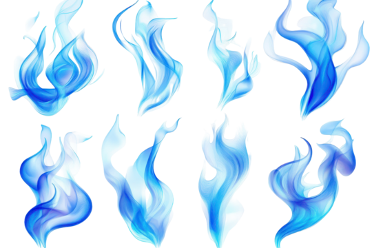 Stunning vibrant blue flames element set PNG perfect for creating fiery designs and visual effects