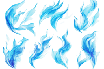 Colorful blue flames collection PNG great for creative projects, motion graphics, and fire-themed visuals