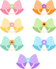 Set of Cute Colorful Coquette Ribbon Bow with Pearl and Flower Elements 