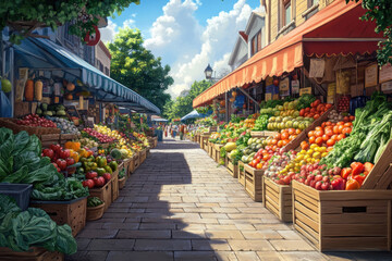 Vibrant Outdoor Market with Fresh Produce