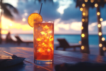 Tropical Cocktail at Sunset by the Beach