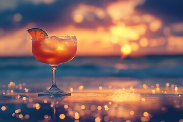 Tropical Cocktail at Sunset by the Ocean