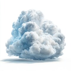 Fluffy White Cumulus Cloud with Blue Gray Shadows on White Background
