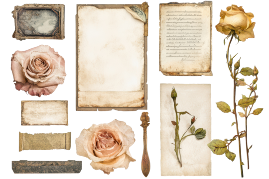 Transparent PNG of vintage ephemera elements ideal for collage making art journals and nostalgic designs