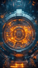 Fototapeta premium Intricate futuristic circular structure with glowing lights.