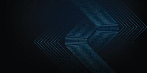 Dark blue abstract background with glowing circle lines. Geometric stripe line art design. Modern shiny blue diagonal rounded lines pattern. Futuristic technology concept. Vector illustration