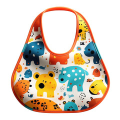 Colorful animal-themed baby bib cutout isolated on transparent bg, png