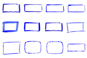 Obraz premium Sammlung von 12 blauen Rahmen - Pinsel Zeichnungen
