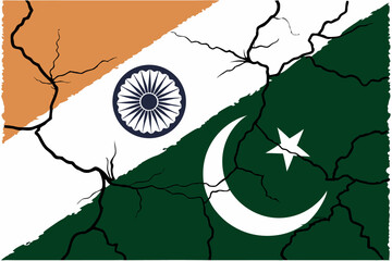 Distressed India and Pakistan Flags with Grunge Texture Torn Fabric and Conflict Symbolism generative ai

