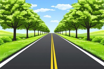 Scenic country road lined with lush green trees