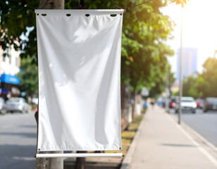 mockup of a fabric street banner hanging loosely by the roadside