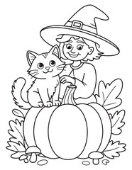 Cute Spooky Halloween Coloring Pages for Kids – Witches, Cats, Ghosts, and Potions – Fun and Easy Line Art Coloring Pages.