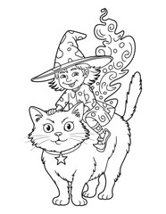 Cute Spooky Halloween Coloring Pages for Kids – Witches, Cats, Ghosts, and Potions – Fun and Easy Line Art Coloring Pages.