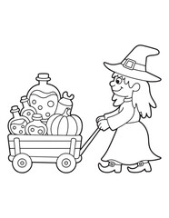 Cute Spooky Halloween Coloring Pages for Kids – Witches, Cats, Ghosts, and Potions – Fun and Easy Line Art Coloring Pages.