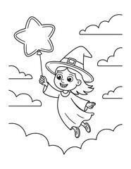 Cute Spooky Halloween Coloring Pages for Kids – Witches, Cats, Ghosts, and Potions – Fun and Easy Line Art Coloring Pages.