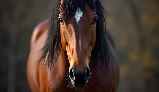 Close-Up of Brown Horse Face with White Marking