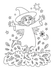 Cute Spooky Halloween Coloring Pages for Kids – Witches, Cats, Ghosts, and Potions – Fun and Easy Line Art Coloring Pages.