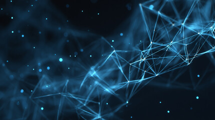 Tech Network Background. Abstract Connection of Blue Particles and Lines in Space, Abstract Digital Network