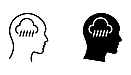 Depression line icon set. Depress, sad, lonely, loneliness, alone, person, sorrow, stress concept on white background