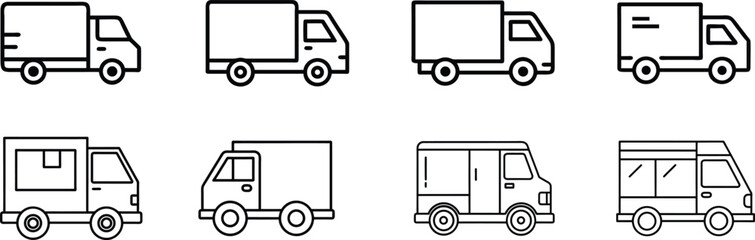 Box Truck Line Icons. Cargo Van and Delivery Vehicle Vector Set