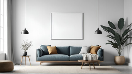 Mockup frame in minimalist nomadic interior background, 3d render