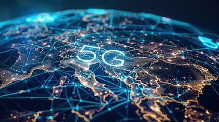 A concept image of a globe connected by 5G technology, symbolizing global connectivity.
