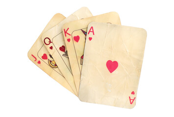 Old vintage playing cards isolated on white