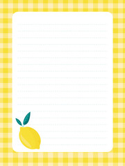 Diary page template with juicy lemon and checkered background
