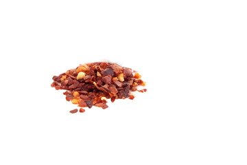 Fototapeta premium Closeup of Dried Crushed Red Chili Peppers Isolated on White Background