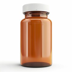 Amber glass bottle with white lid for medicine pills supplements vitamins capsules container packaging mockup product