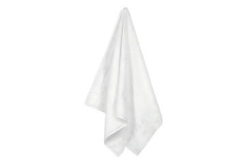 Fototapeta premium Single White Cotton Bath Towel Hanging Isolated on Black Background