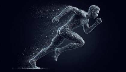 Fototapeta premium Abstract running athlete made of silver particles