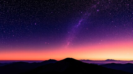 Stunning Night Sky Over Mountain Horizon with Twinkling Stars and Vibrant Color Gradient