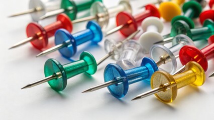 Colorful Pushpins Close-Up Macro Photography of Assorted Plastic Thumbtacks, Stationery, Office Supplies Pushpins, Thumbtacks, Office Supplies, Macro Photography