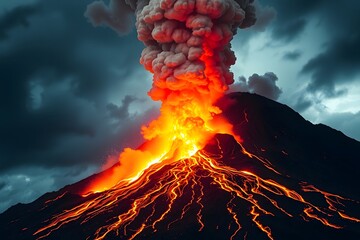 Dramatic Volcanic Eruption with Lava Flow