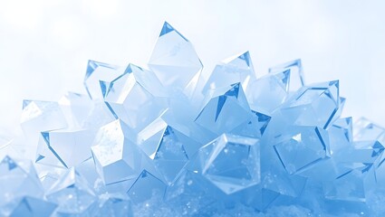 Crystalline Ice Cluster with Geometric Frosted Shapes in Winter Light