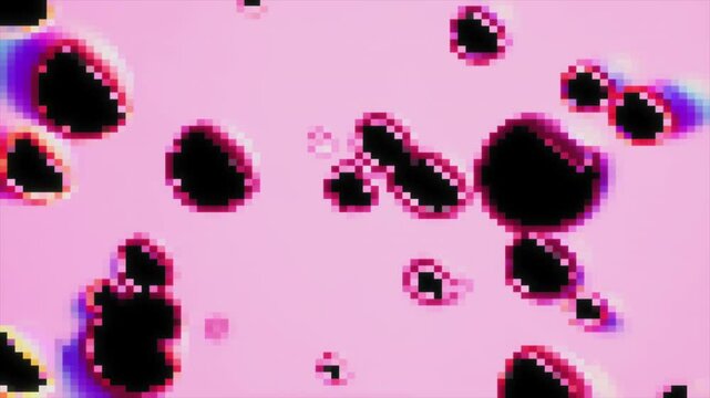 Black ink drops expanding in pink liquid. Design