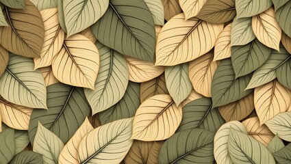 Elegant Vintage Botanical Illustration with Tropical Leaf Pattern on Neutral Background
