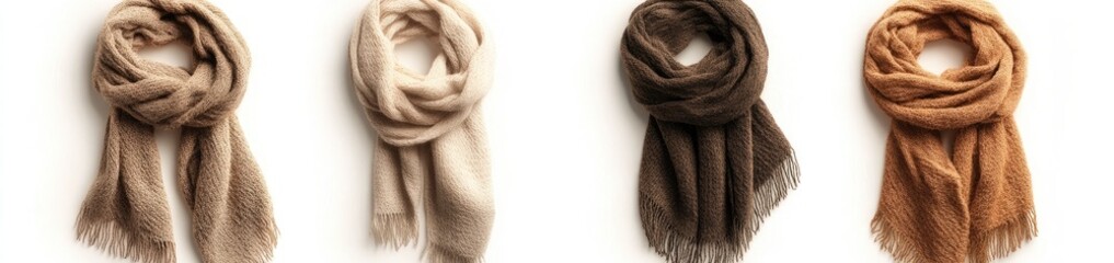 Four neutral-toned scarves